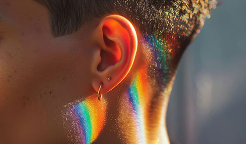 Human ear with rainbow light