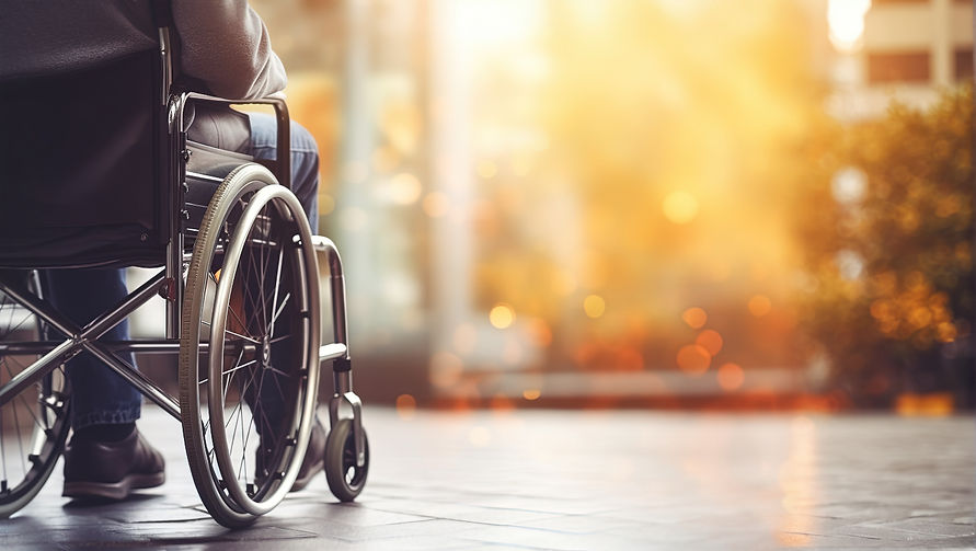 Person in a wheelchair outdoors in the sunlight