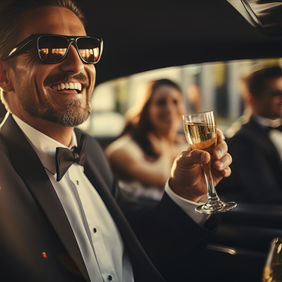 man with sun glasses on limousine