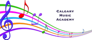 Musical notes with 'Calgary Music Academy' text