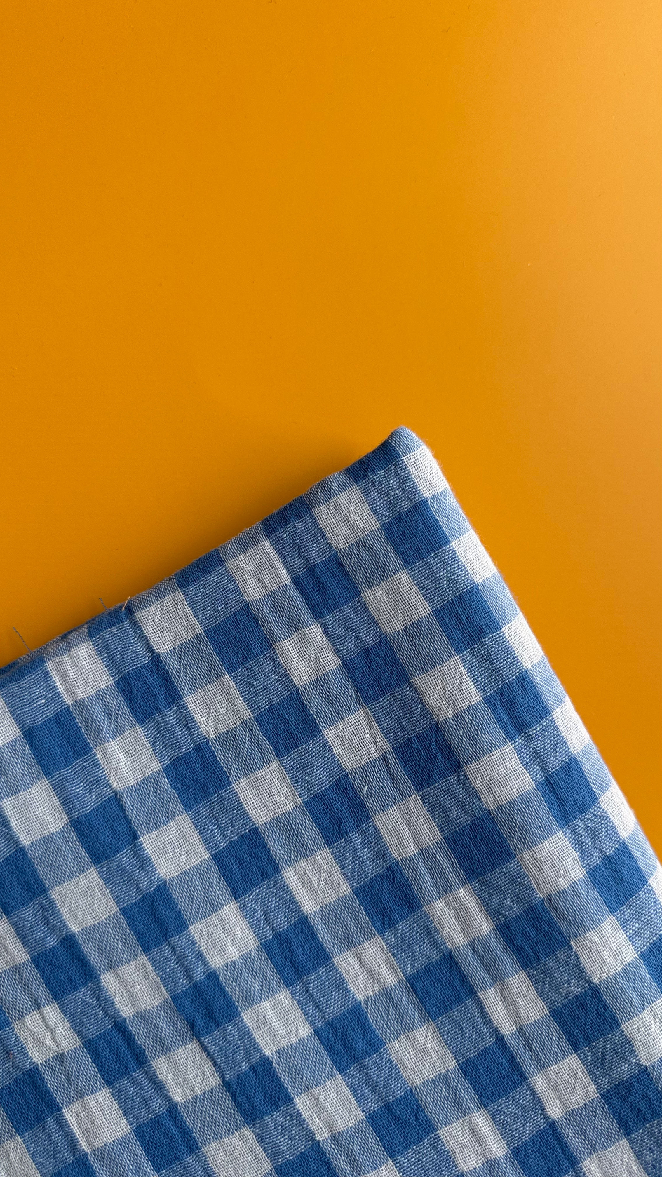 Blue Gingham Double Gauze