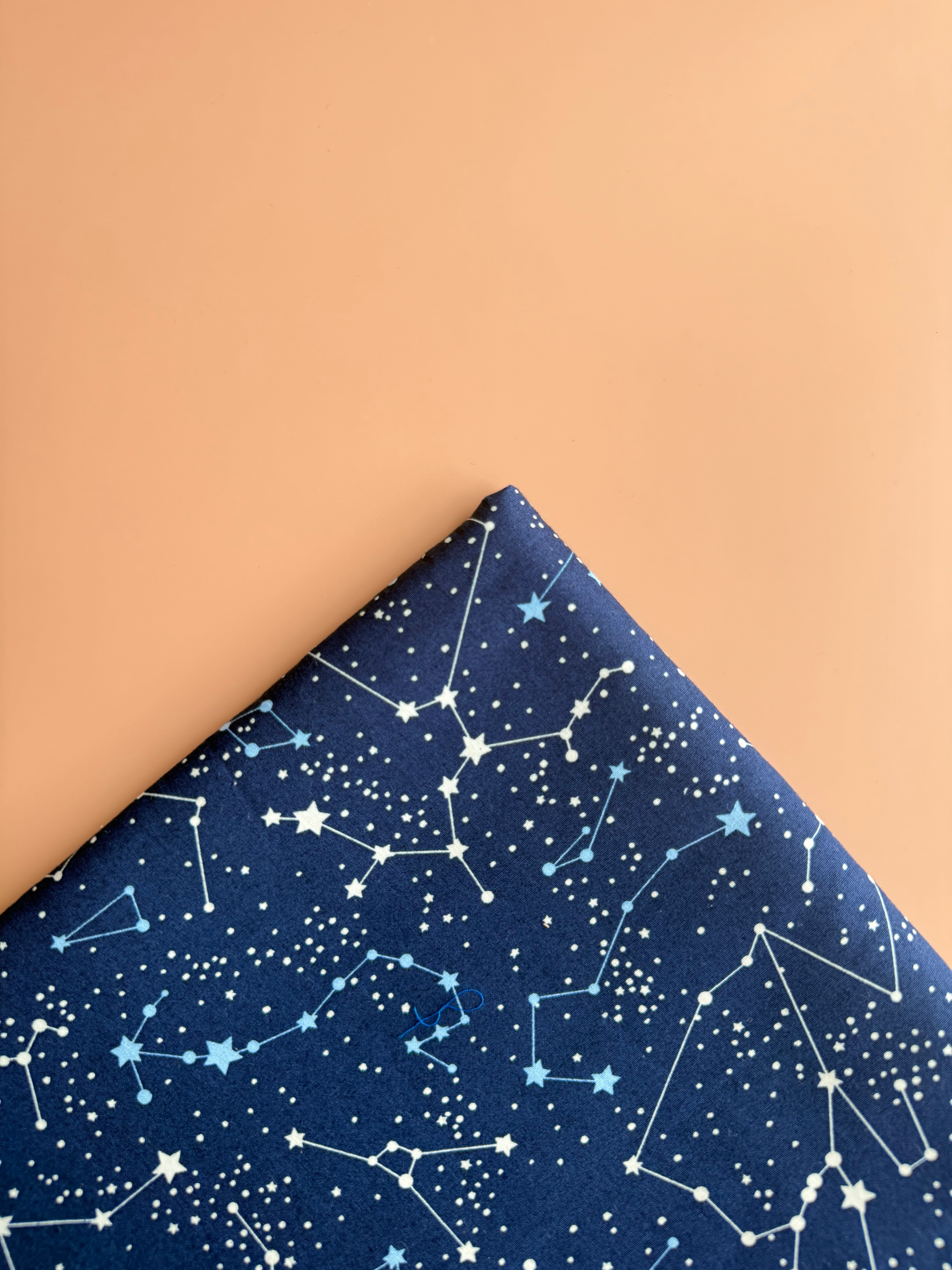 Navy Blue Constellation and Stars Cotton Poplin