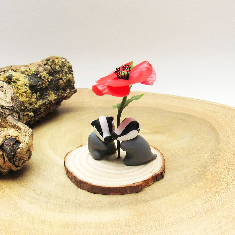 Thumbnail: Badger pair ornament with red field poppy