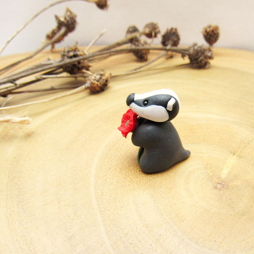 Thumbnail: Badger ornament with field poppy side