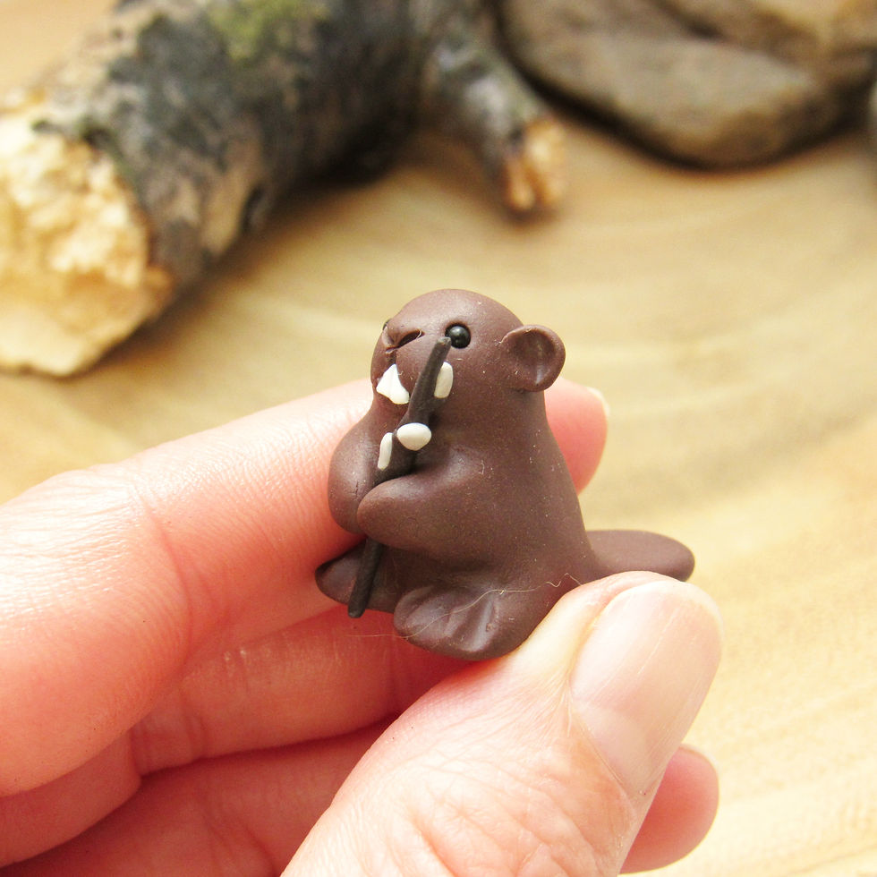 Thumbnail: Tiny polymer clay beaver ornament