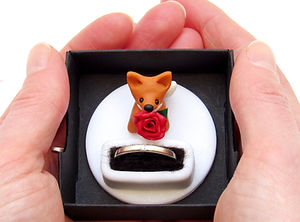 Handmade Engagement Ring Box with Fox Keepsake Ring Holder