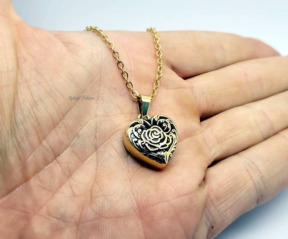 Thumbnail: 24k Gold Plated Cremation Urn Necklace - Rose Flower Heart