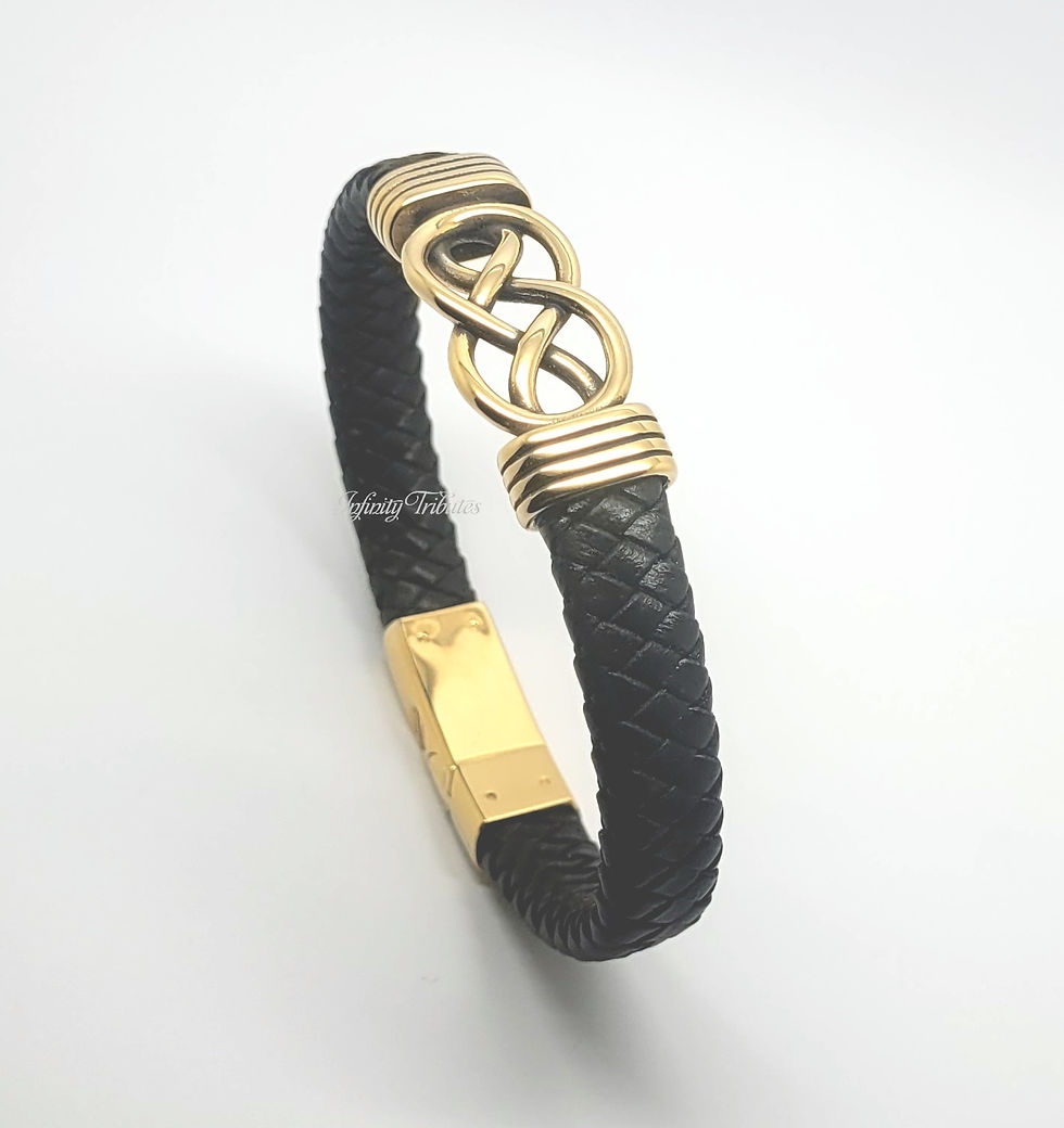 Thumbnail: Infinity Knot 2 24k Gold Plated Braided Leather Cremation Urn Ashes Bracelet