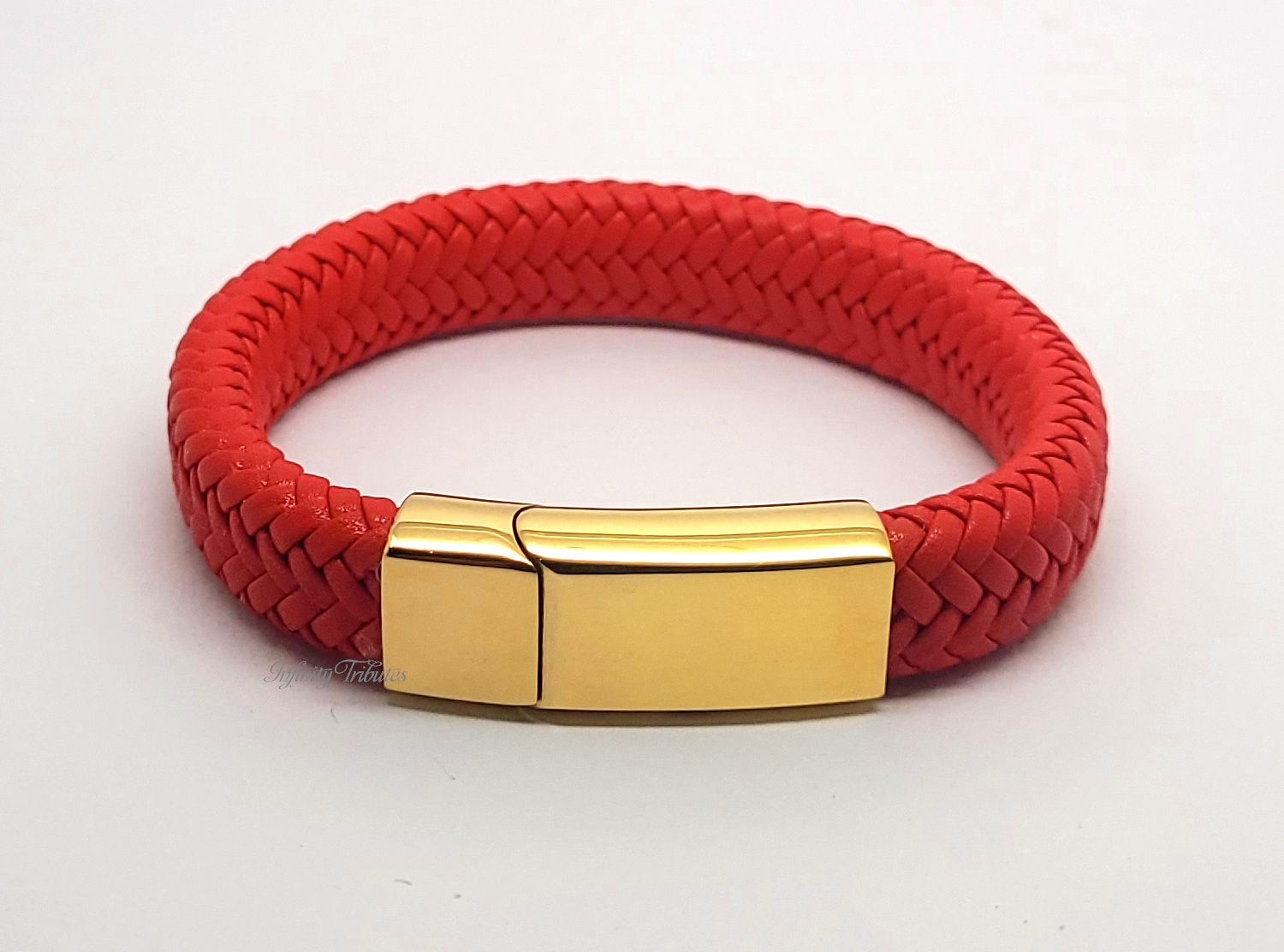 24k Gold Plated Red Braided Leather Cremation Urn Ashes Bracelet
