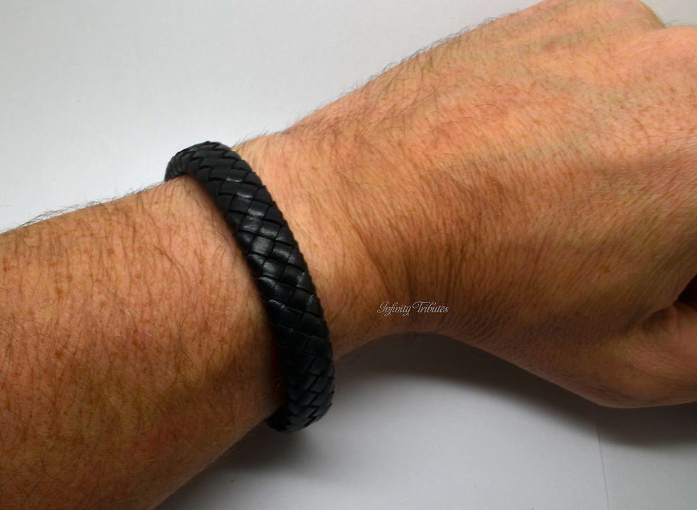 Thumbnail: Braided Black Leather Cremation Urn Ashes Bracelet