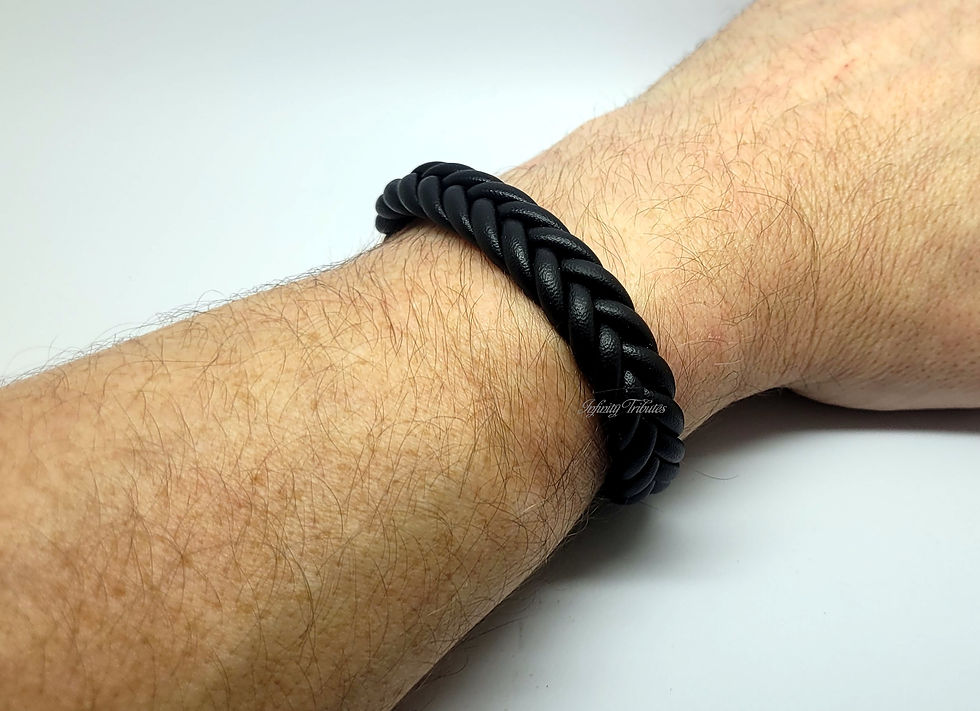 Thumbnail: Twisted Braided Black Leather Cremation Urn Ashes Bracelet