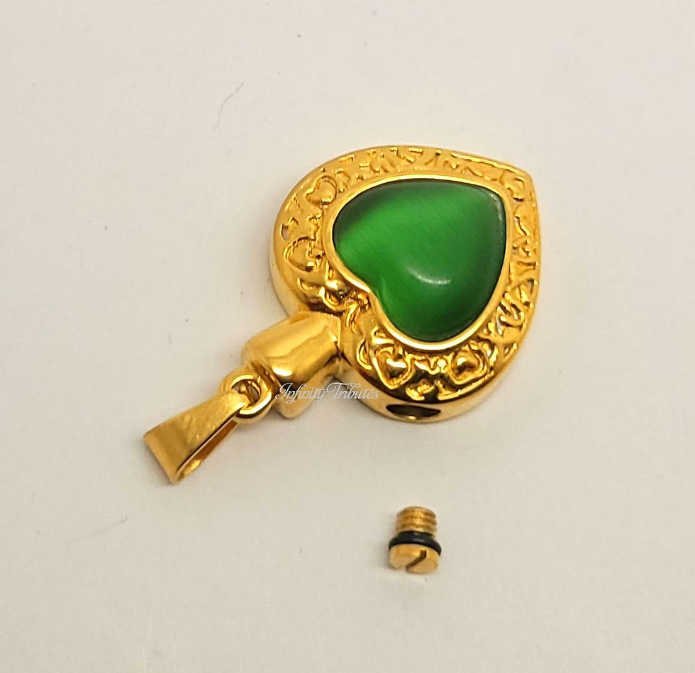 Thumbnail: 24k Gold Plated Green Heart Cremation Urn Necklace