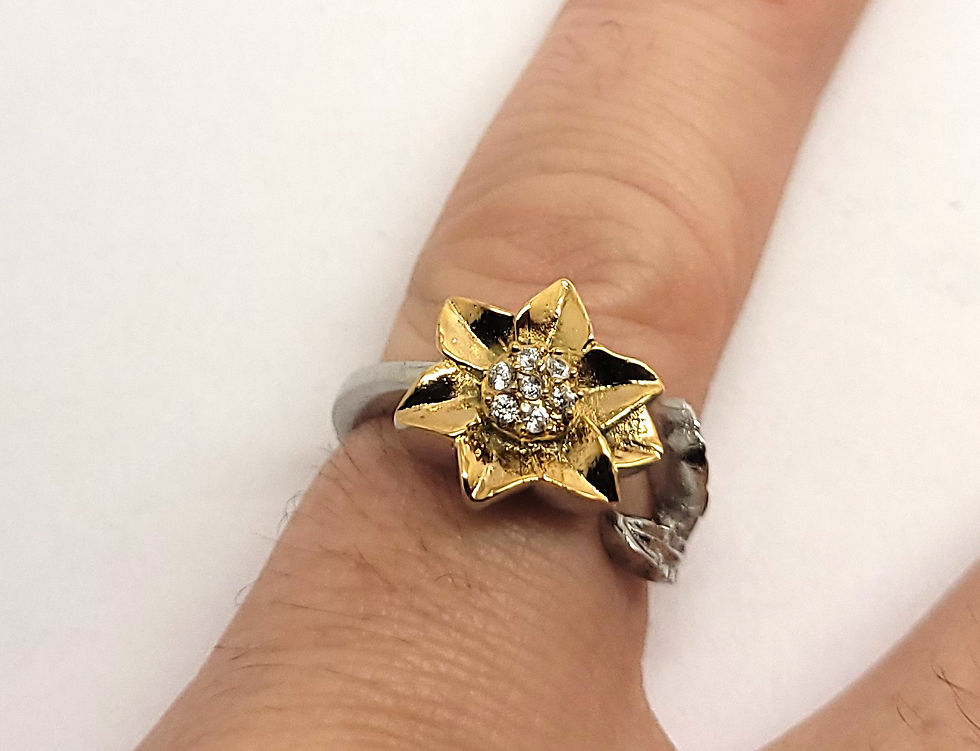 Thumbnail: Flower Cremation Urn Finger Ring - Silver Black 24k Gold Plated Keepsa