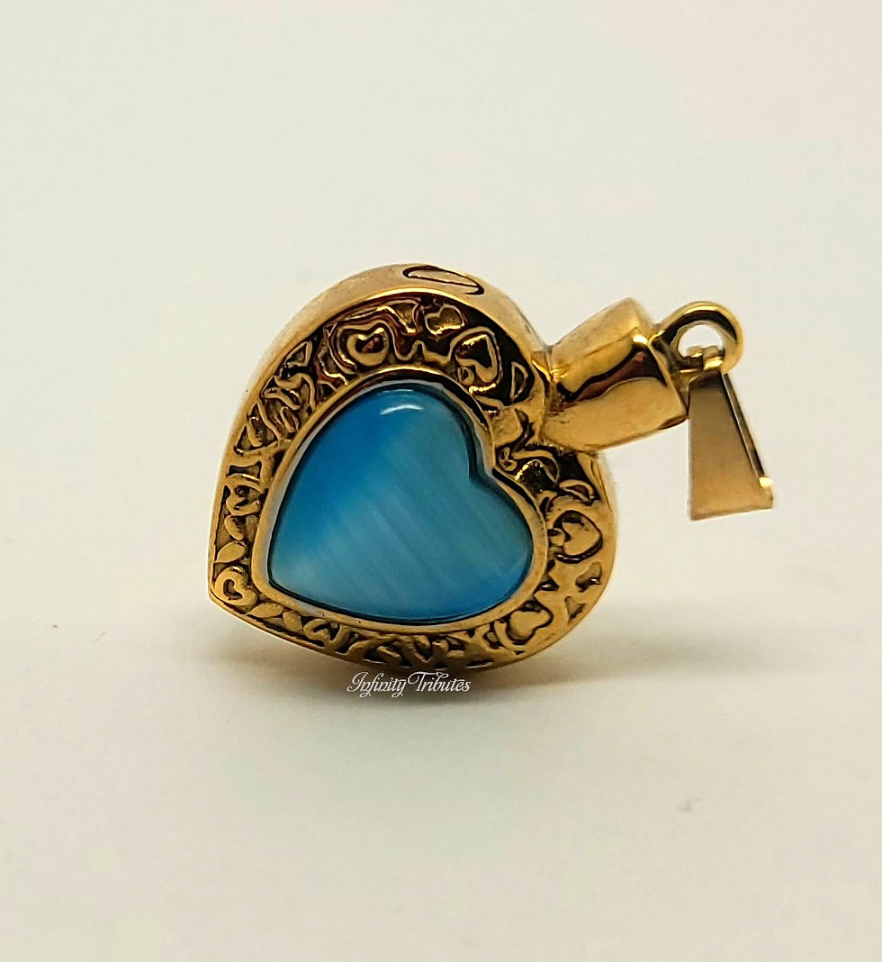 Thumbnail: 24k Gold Plated Blue/Turquoise Heart Cremation Urn Necklace