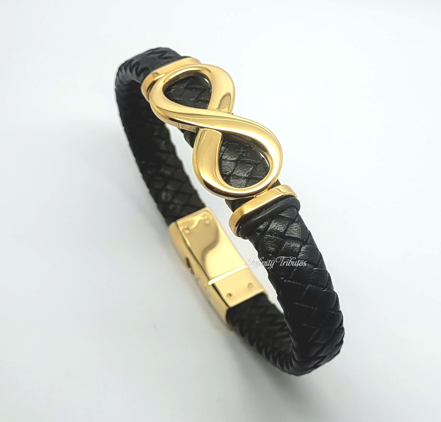 Infinity 24k Gold Plated Braided Leather Cremation Urn Ashes Bracelet