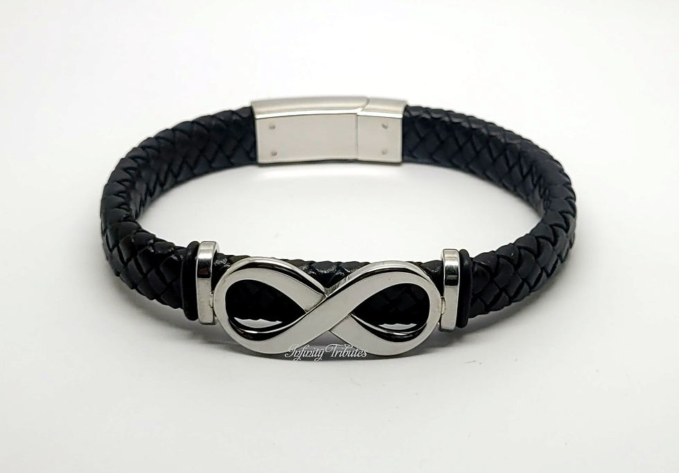 Thumbnail: Infinity Braided Black Leather Cremation Urn Ashes Bracelet