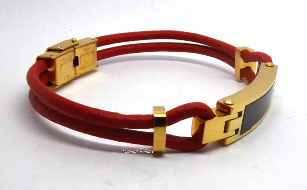 Thumbnail: 24k Gold Plated Adjustable Red Leather Cremation Urn Bracelet