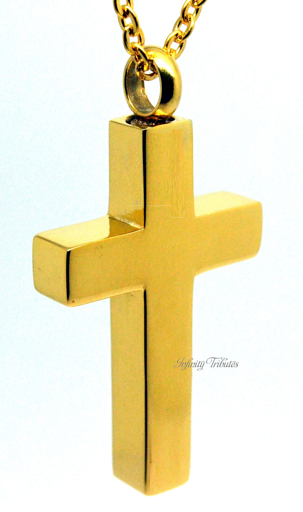 Thumbnail: 24k Gold Plated Block Cross/Crucifix Cremation Urn Keepsake Pendant Necklace