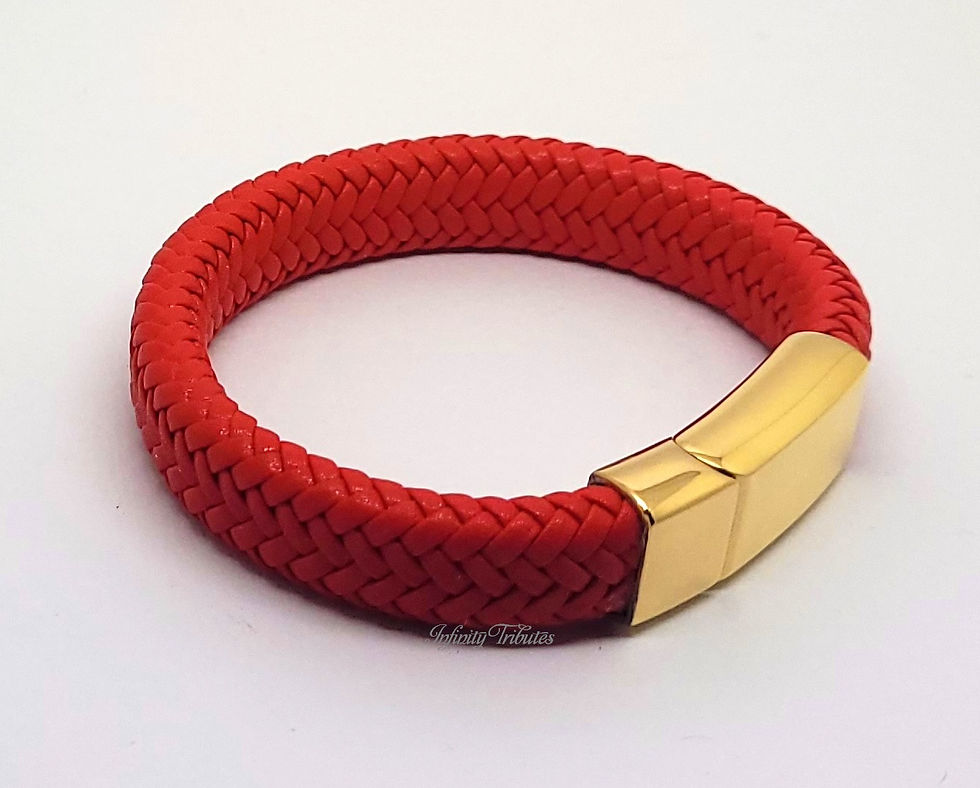 Thumbnail: 24k Gold Plated Red Braided Leather Cremation Urn Ashes Bracelet