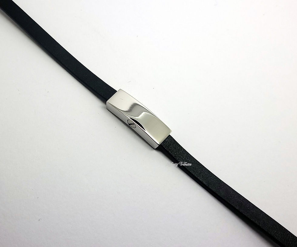 Thumbnail: Black Leather ID Bangle Cremation Urn Bracelet