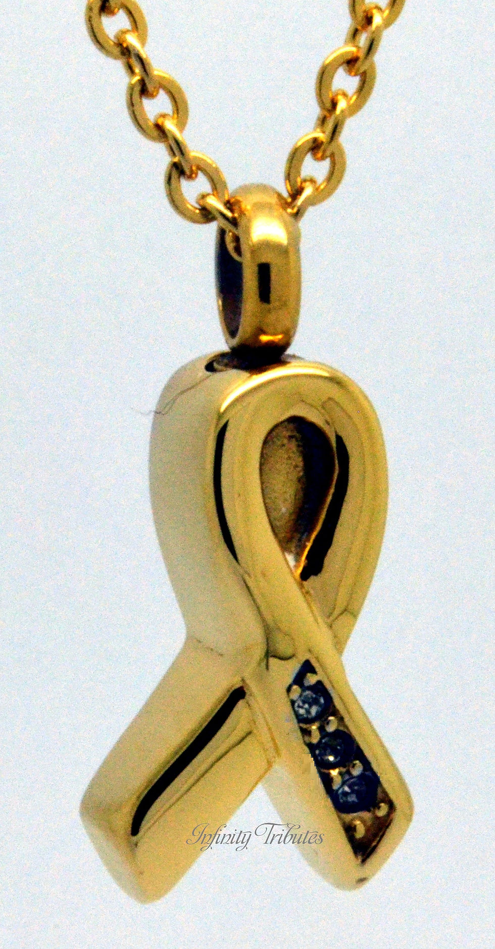 Thumbnail: 24k Gold Plated CZ Ribbon Cremation Urn Necklace