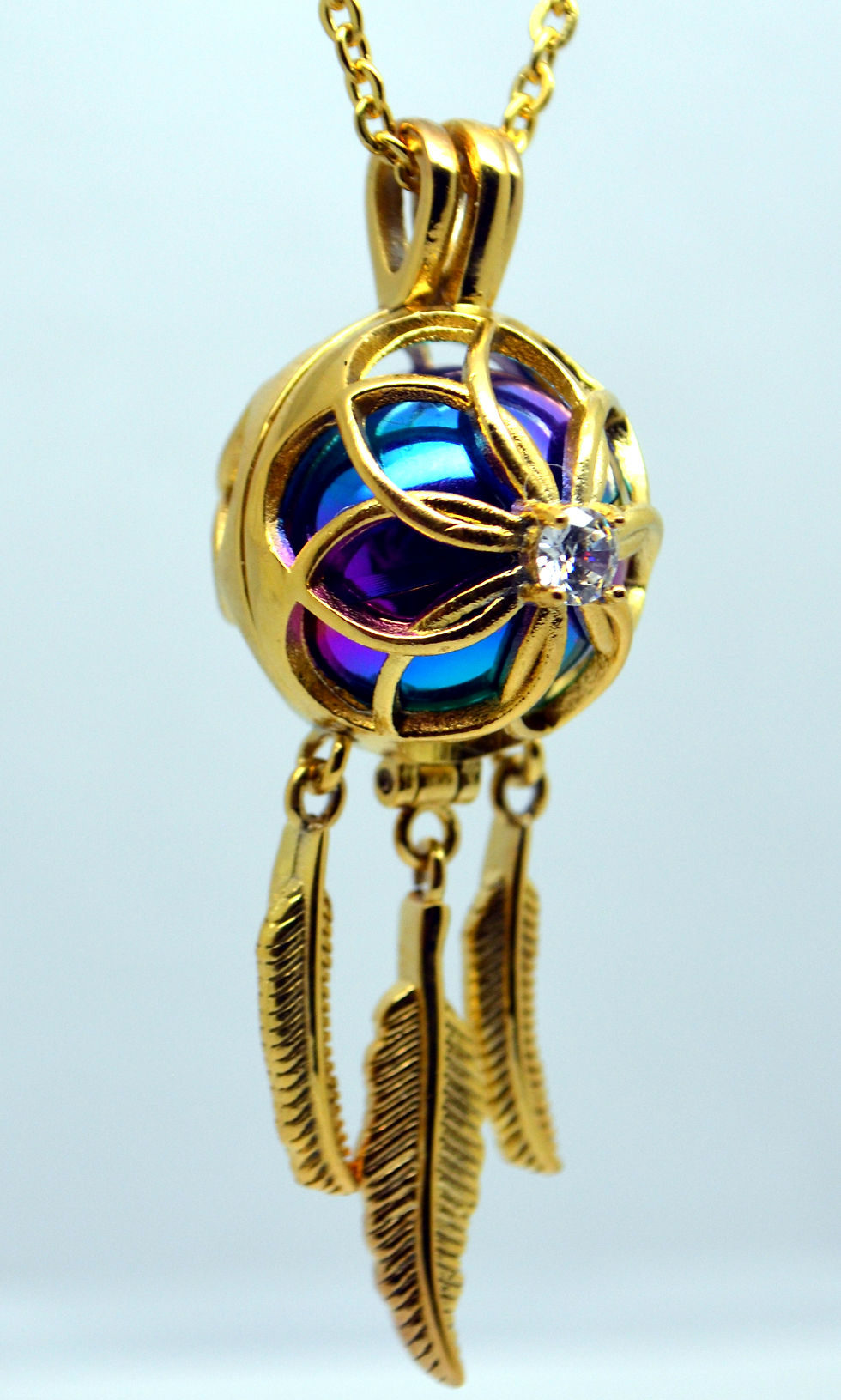 Thumbnail: 24k Gold Plated Rainbow Dreamcatcher Cremation Urn Keepsake Necklace