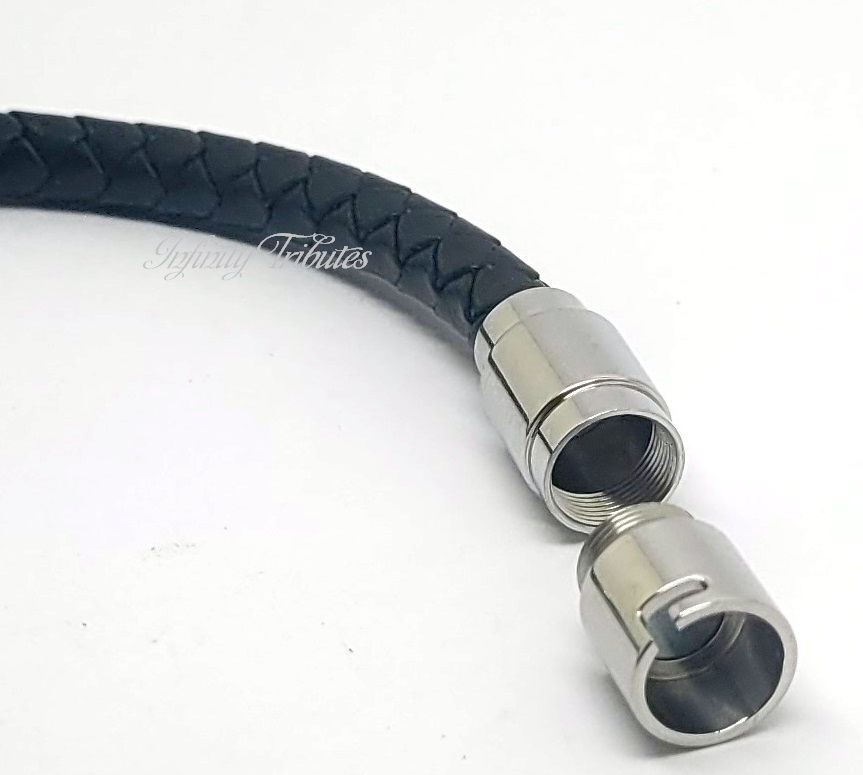 Thumbnail: Braided Black Leather Cremation Urn Ashes Bracelet Rounded
