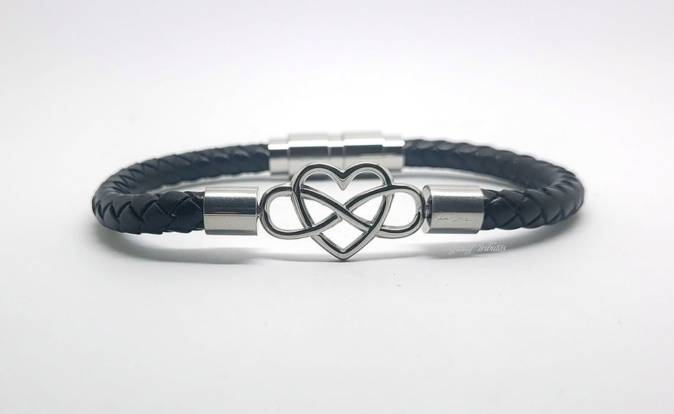 Thumbnail: Infinity Heart Braided Black Leather Cremation Urn Ashes Bracelet Rounded