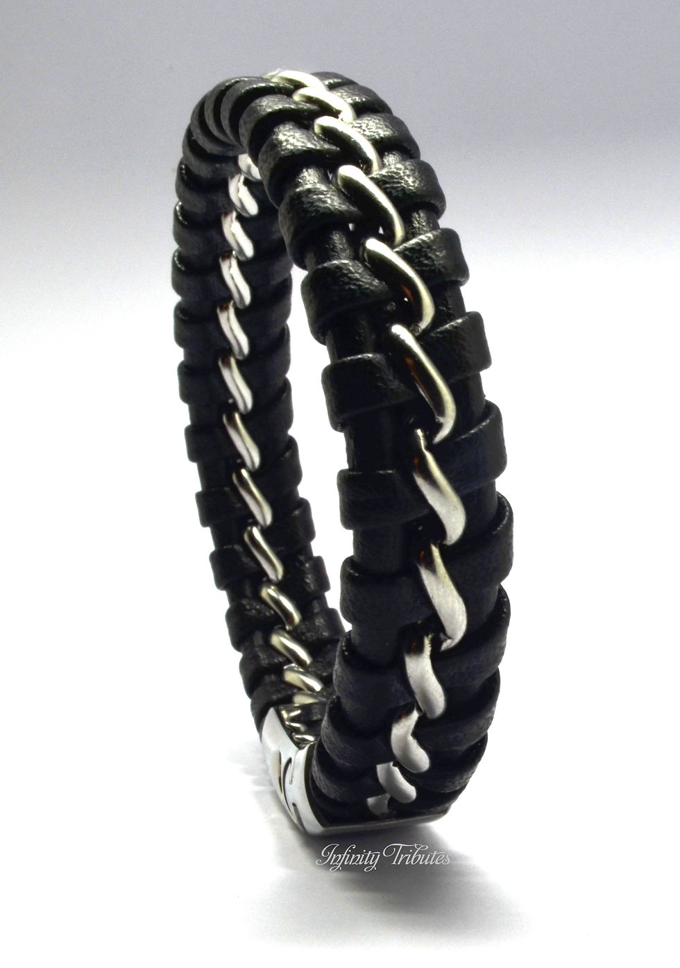 Thumbnail: Braided Black Leather Cremation Urn Ashes Bracelet