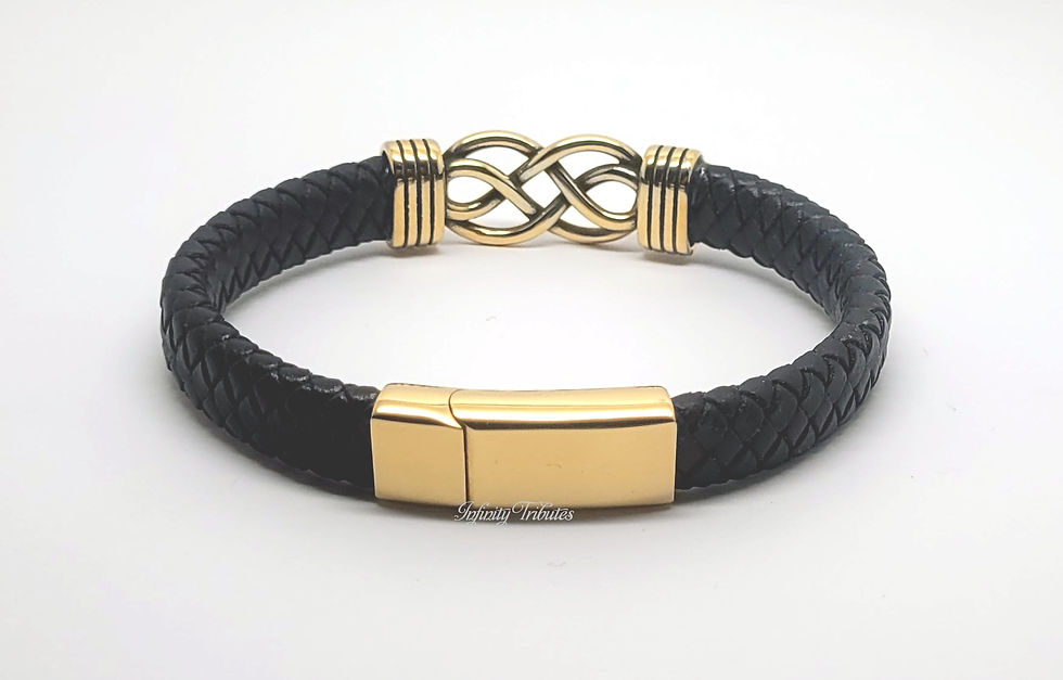 Thumbnail: Infinity Knot 2 24k Gold Plated Braided Leather Cremation Urn Ashes Bracelet