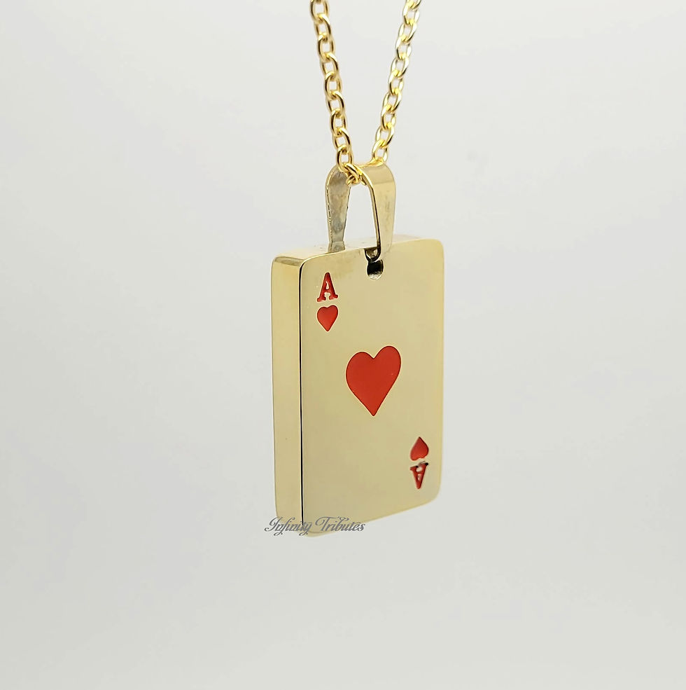 Thumbnail: 24k Gold Plated Red Ace of Hearts Cremation Urn Necklace