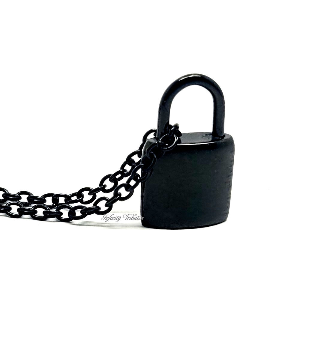 Gloss Black Padlock Cremation Urn Pendant Necklace