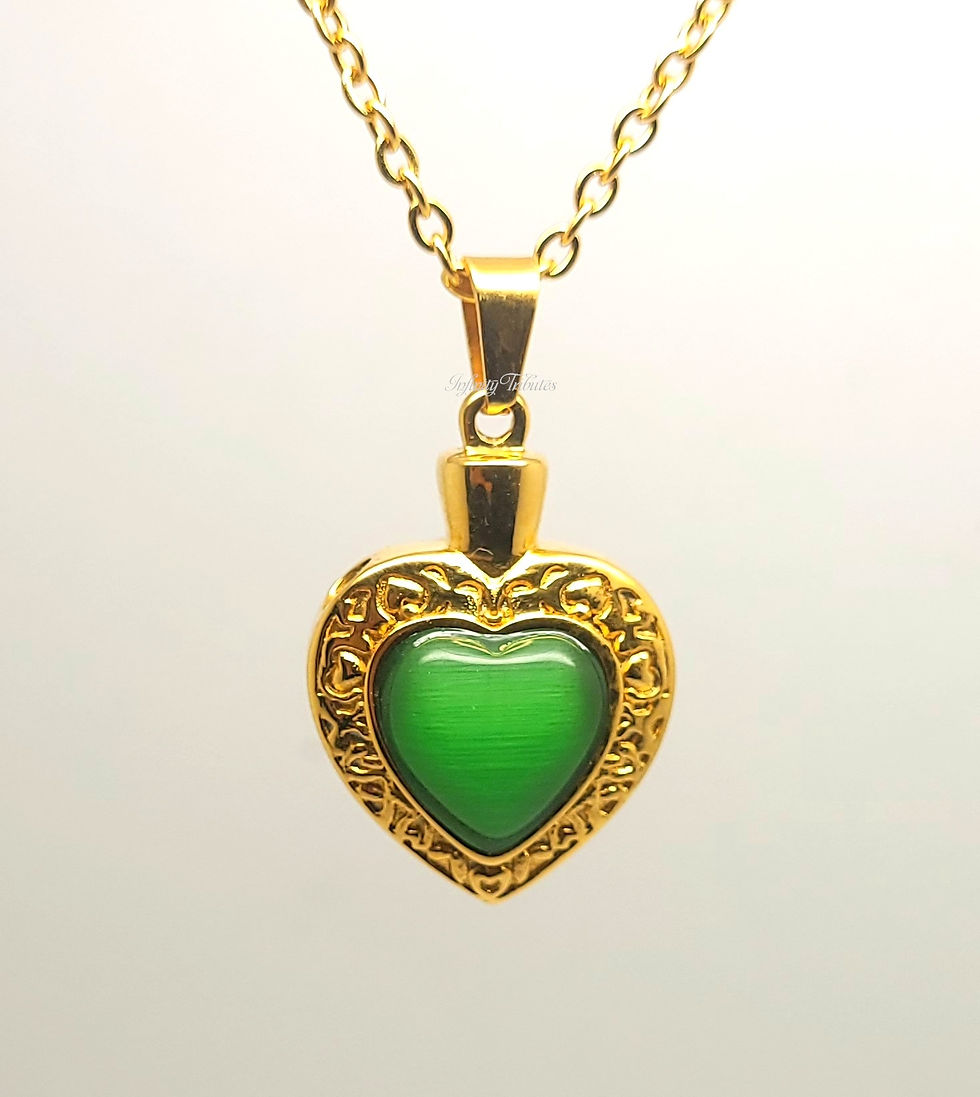 Thumbnail: 24k Gold Plated Green Heart Cremation Urn Necklace