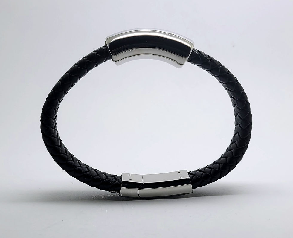 Thumbnail: Braided Black Leather Cremation Urn Ashes Bracelet Smooth