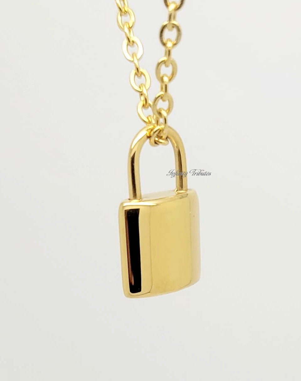 Thumbnail: 24k Gold Plated Padlock Cremation Urn Pendant Necklace