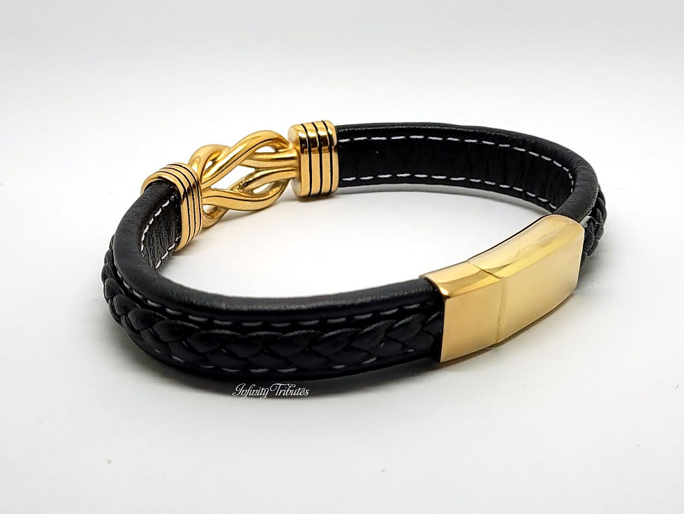 Thumbnail: Infinity Knot 3 24k Gold Plated Braided Leather Cremation Urn Ashes Brac