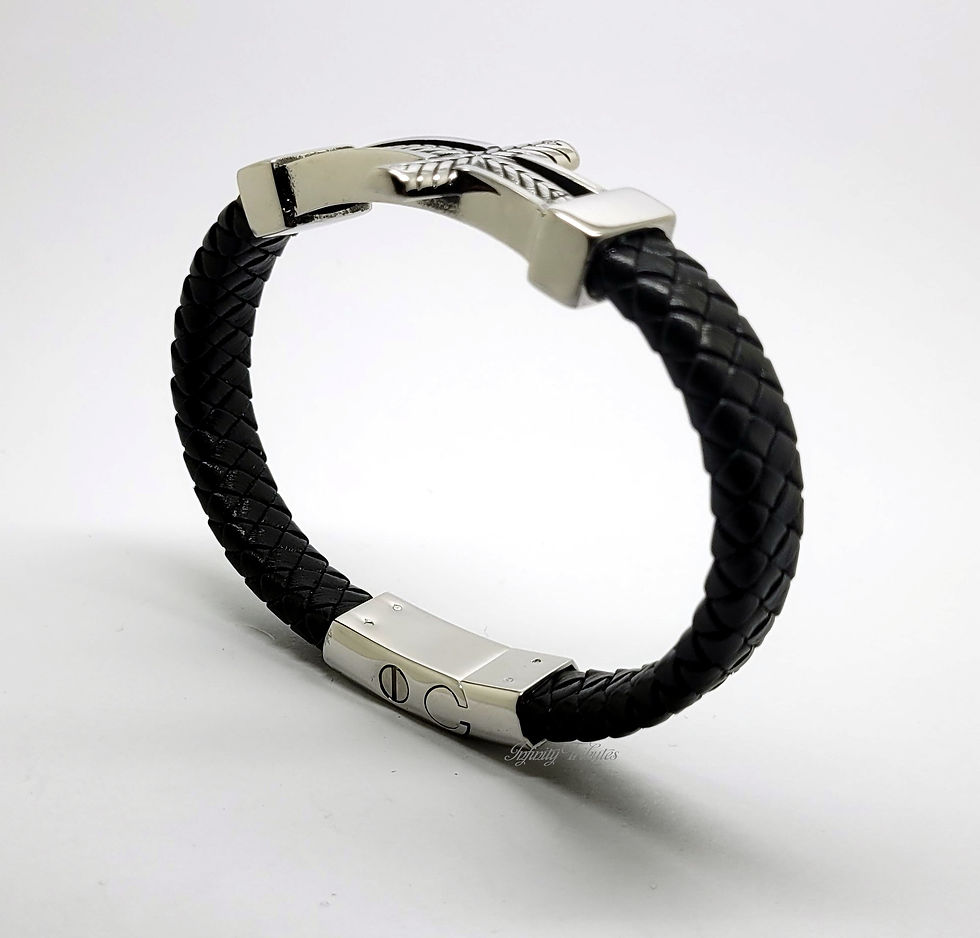 Thumbnail: Cross Braided Black Leather Cremation Urn Ashes Bracelet Crucifix