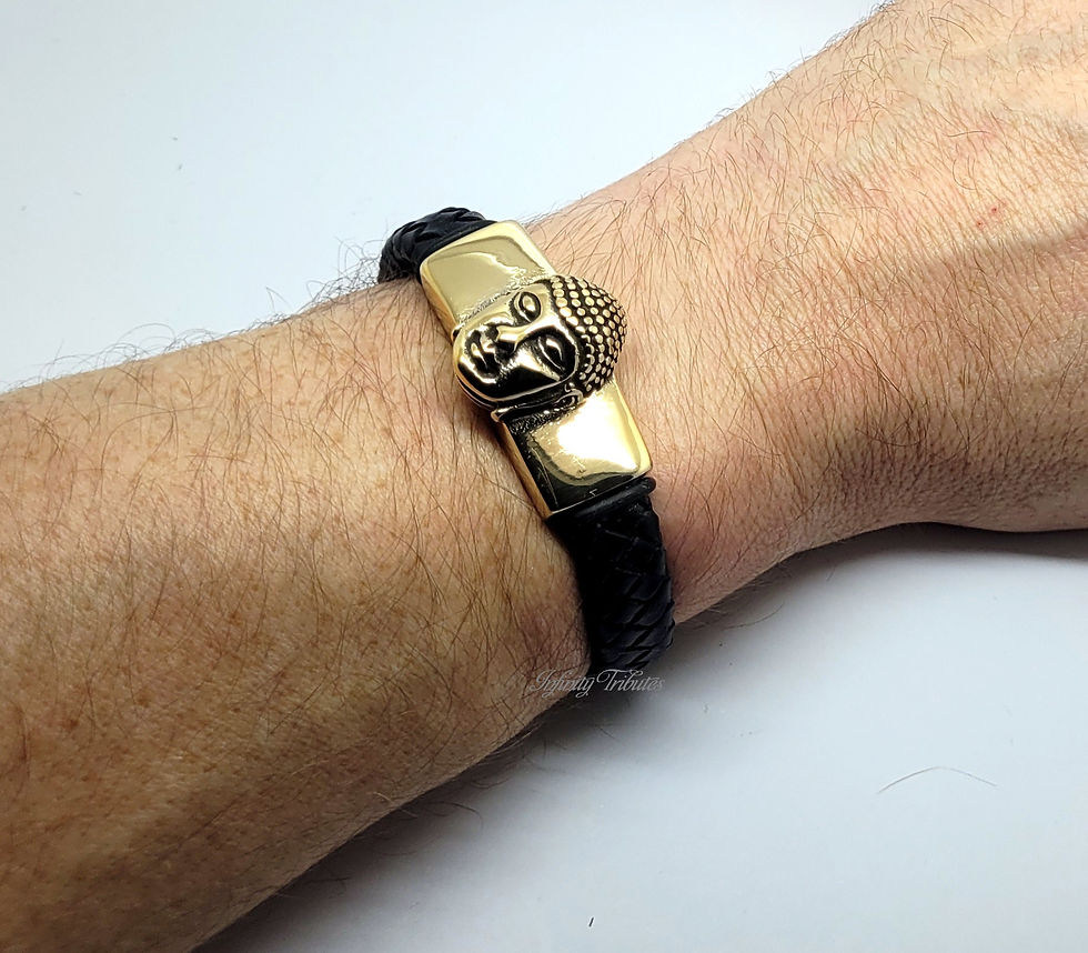 Thumbnail: Buddha 24k Gold Plated Braided Black Leather Cremation Urn Ashes Bracelet