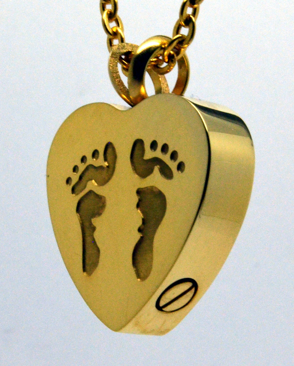 Thumbnail: 24k Gold Plated Footprints Cremation Urn Keepsake Necklace