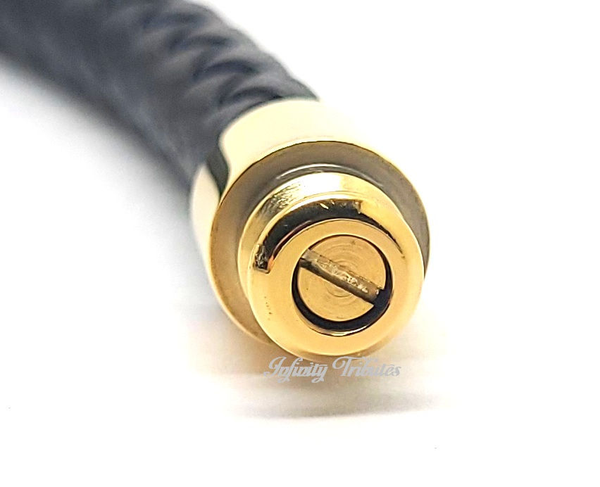 Thumbnail: 24k Gold Plated Braided Black Leather Cremation Urn Ashes Bracelet