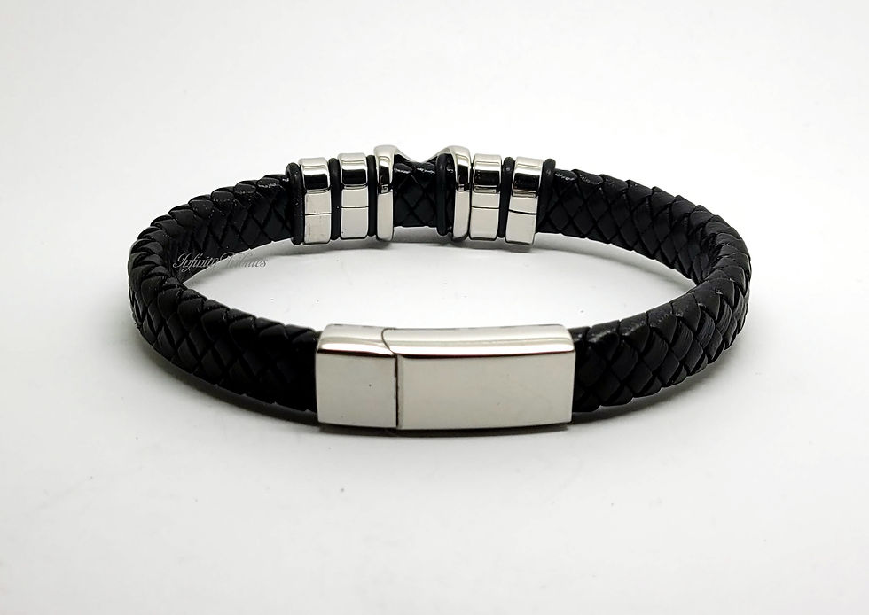 Thumbnail: Braided Black Leather Cremation Urn Ashes Bracelet X