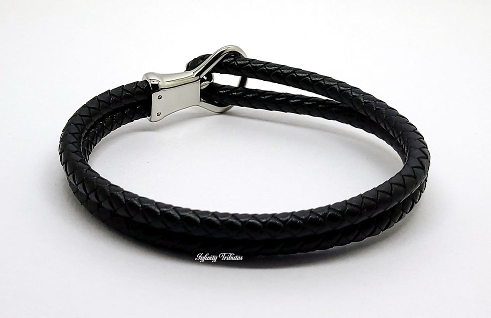 Thumbnail: Braided Black Leather Hook Clasp Cremation Urn Ashes Bracelet