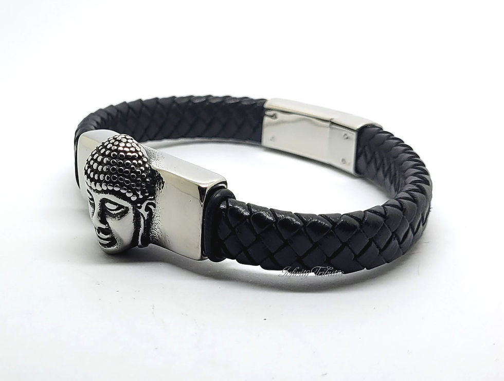 Thumbnail: Buddha Braided Black Leather Cremation Urn Ashes Bracelet