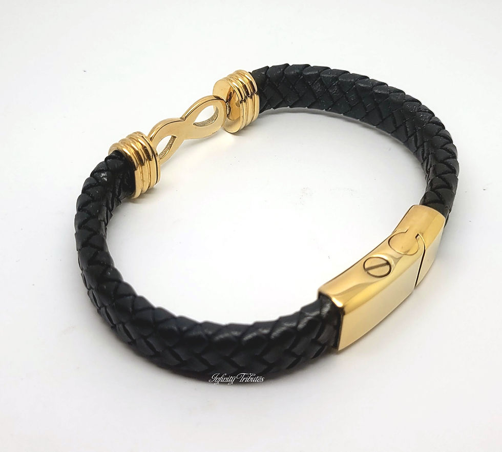 Thumbnail: Infinity 24k Gold Plated Braided Leather Cremation Urn Ashes Bracelet