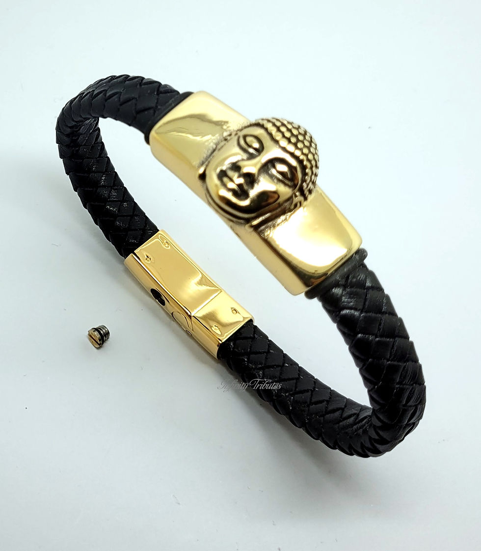 Thumbnail: Buddha 24k Gold Plated Braided Black Leather Cremation Urn Ashes Bracelet
