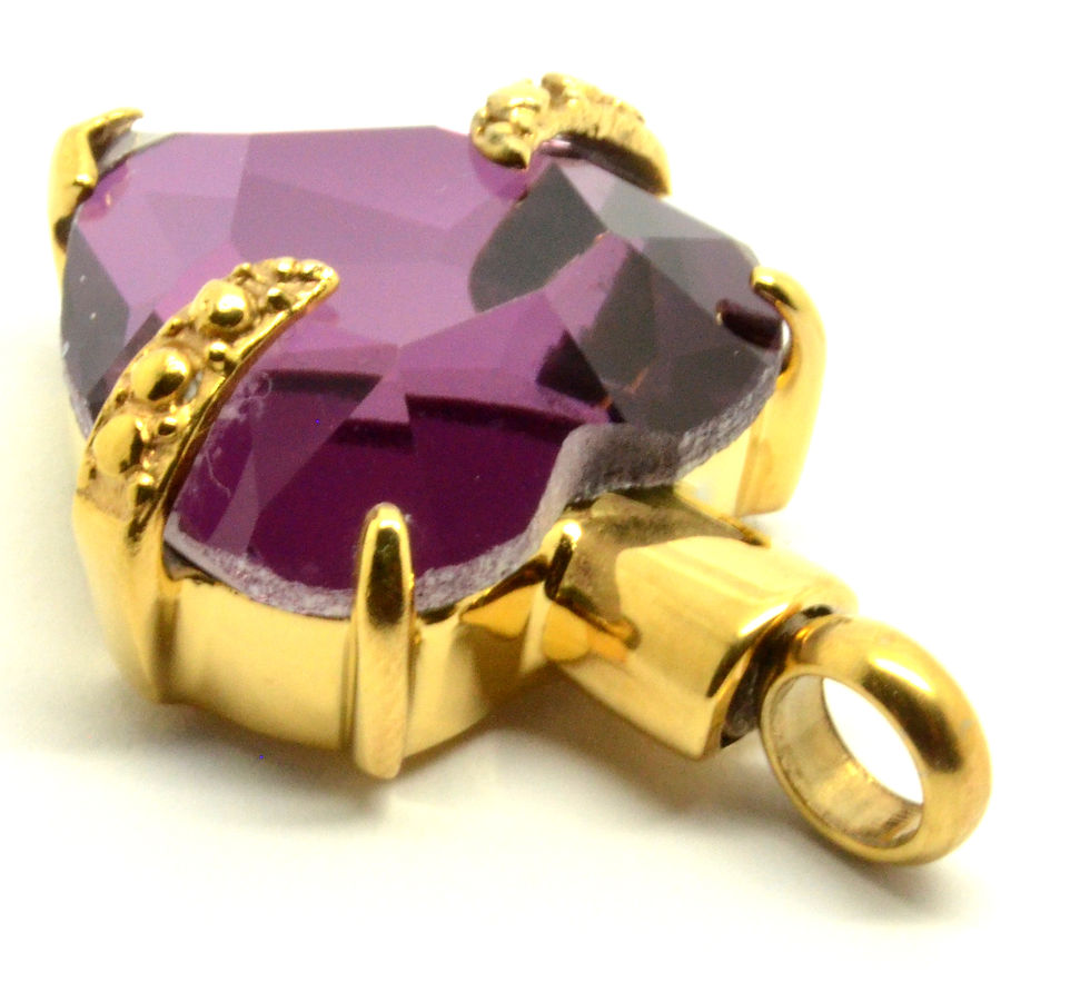 Thumbnail: 24k Gold Plated Purple Heart Cremation Urn Necklace