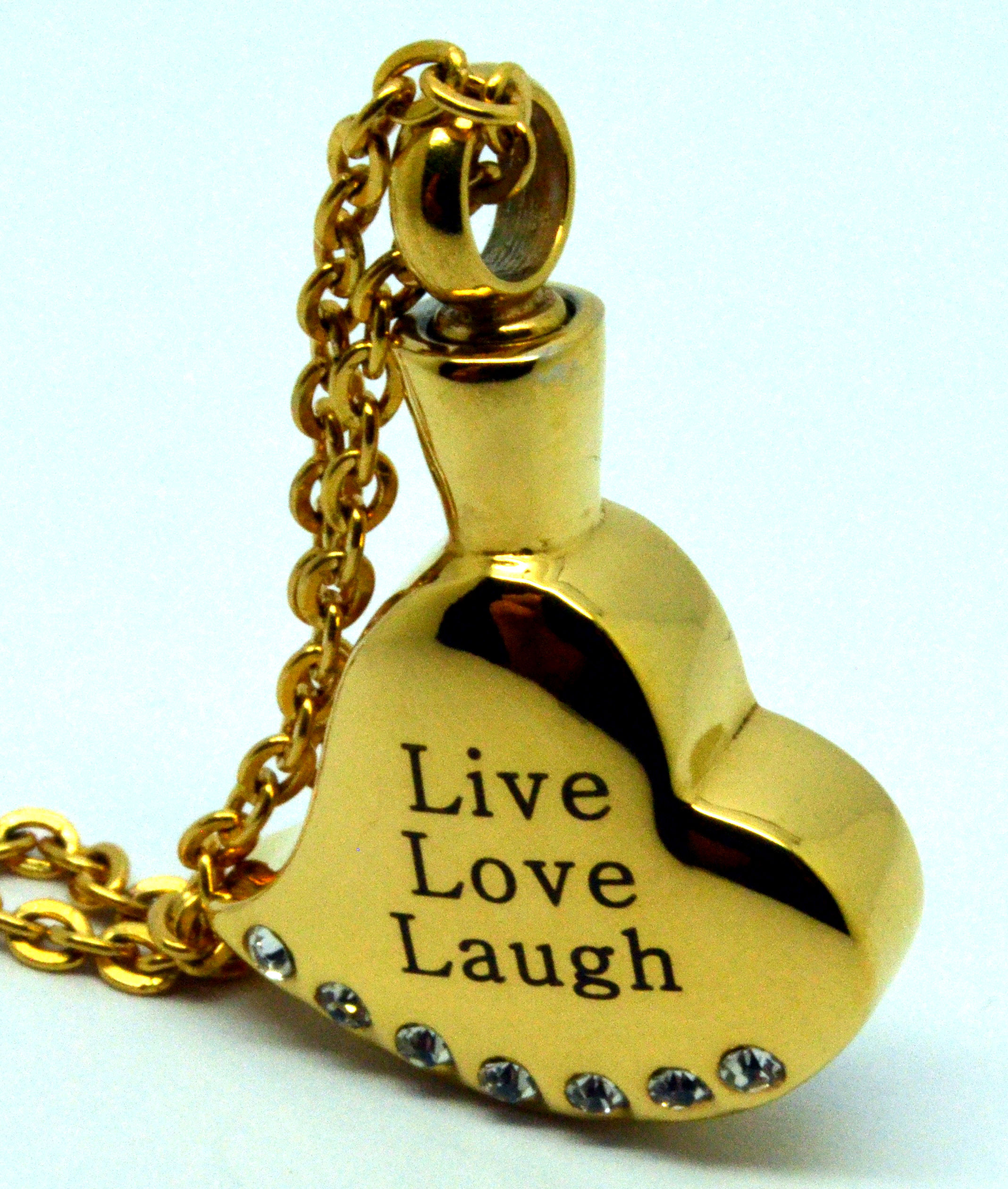 24k Gold Plated Live Love Laugh Cremation Urn Keepsake Pendant Neckl