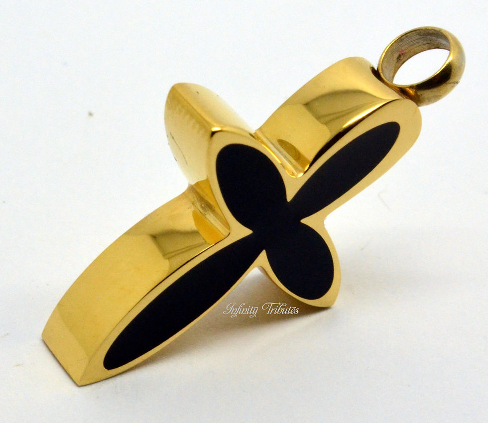 Thumbnail: 24k Gold Plated Curved Cross Cremation Urn Necklace
