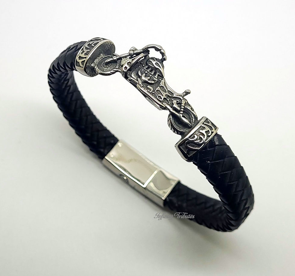 Thumbnail: Motorcycle Braided Black Leather Cremation Urn Ashes Bracelet