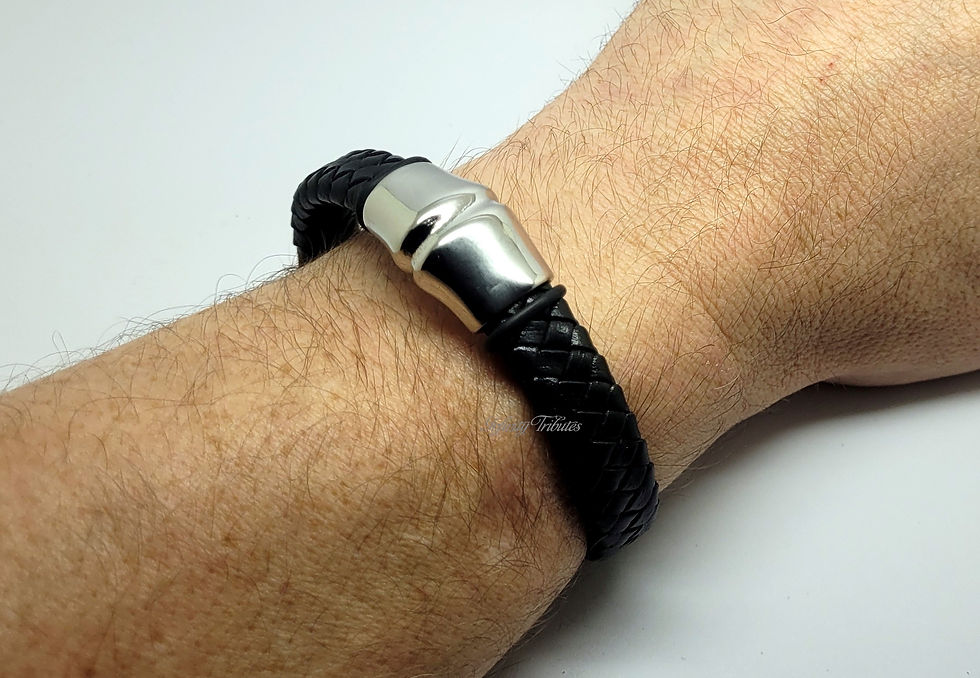 Thumbnail: Braided Black Leather Cremation Urn Ashes Bracelet Knuckle